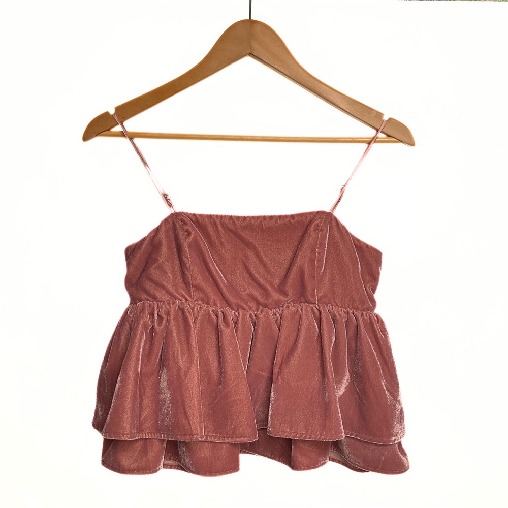 Urban Outfitters Pink Velvet Babydoll Peplum Tank Top Womens SZ S Dainty Fairy - Picture 3 of 7